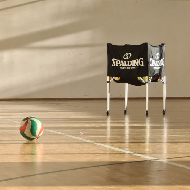 A beautiful picture of a volleyball in the court